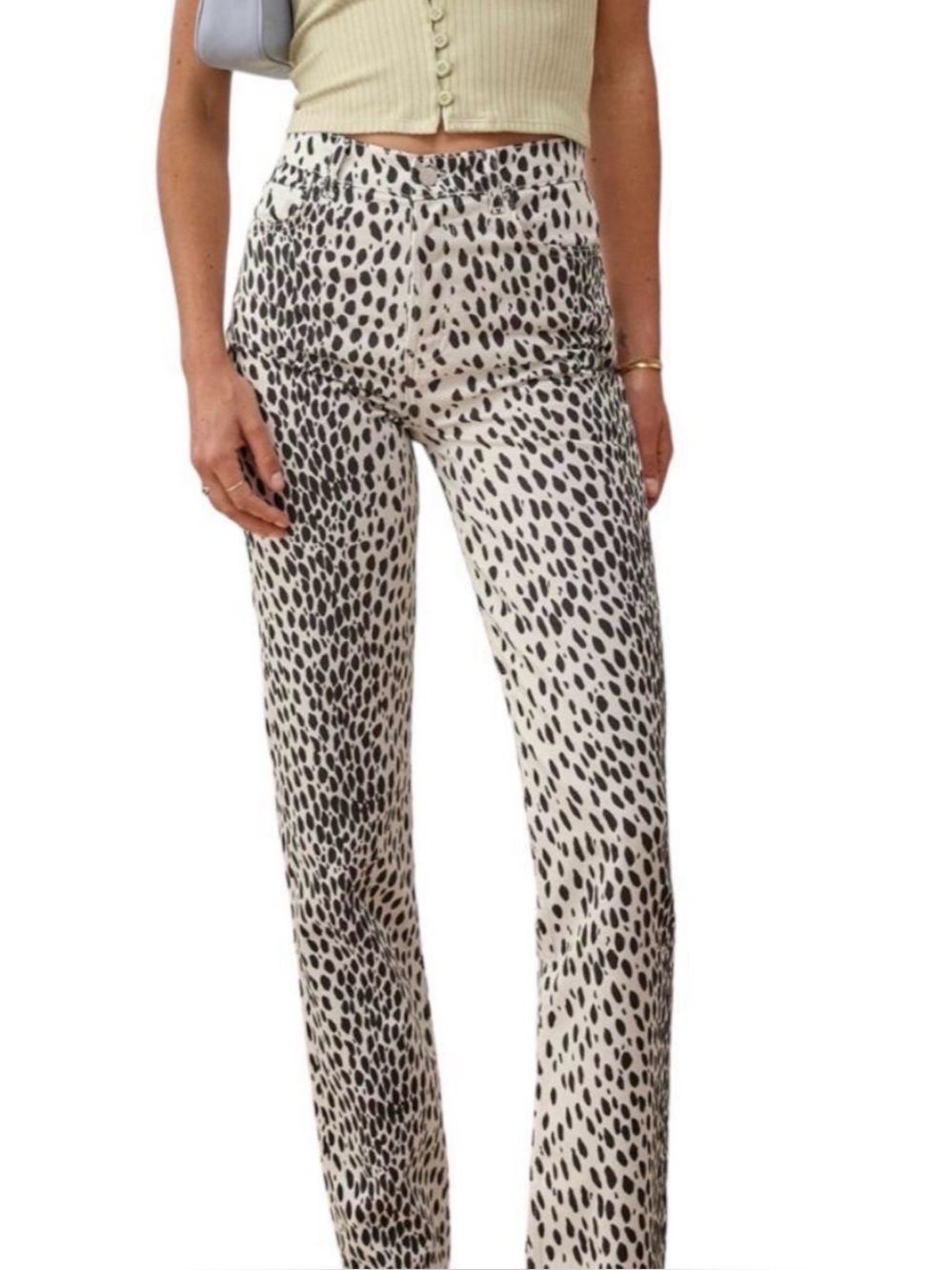 Reformation Cynthia High Rise Straight Long Jeans in the "Cheetah" colorway/patt